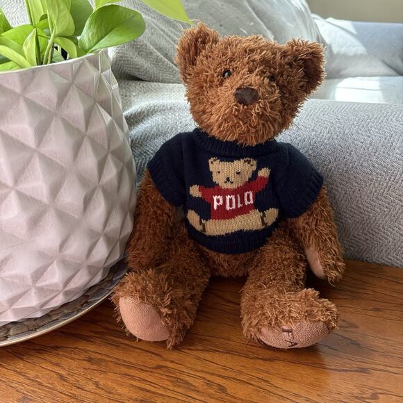 FAO Schwarz Shaggy Brown Teddy Bear Plush w/ Ralph Lauren Polo Sweater - Picture 1 of 5